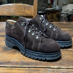 CHOCOLATE BROWN SUEDE MADE IN ITALY SHOE BE DOO LACE UP LUGSOLES OXFORDS
